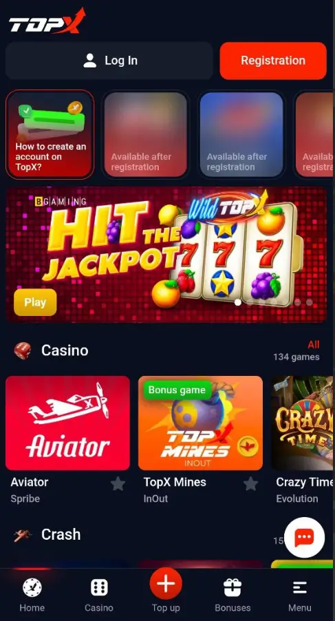 Register & login to TopX Casino 